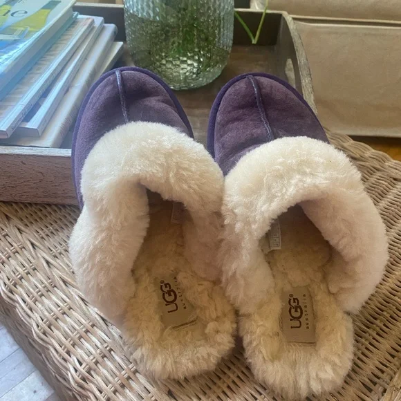 UGG Plum and Cream Shearling Slippers - Picture 3 of 5